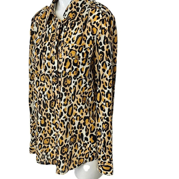 Tory Burch Womens Leopard Print Button Front Pocket Blouse Size 10 Cotton - Picture 4 of 8